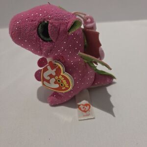 Ty Beanie Boos Key Clip Darla the Pink Sparkly Dragon 2017 With Tags 4"